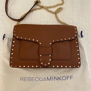 Cognac color, studded handbag